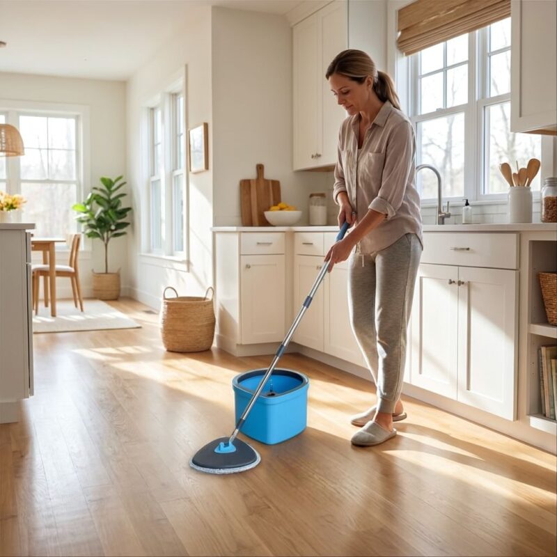 Spin mop dual chamber